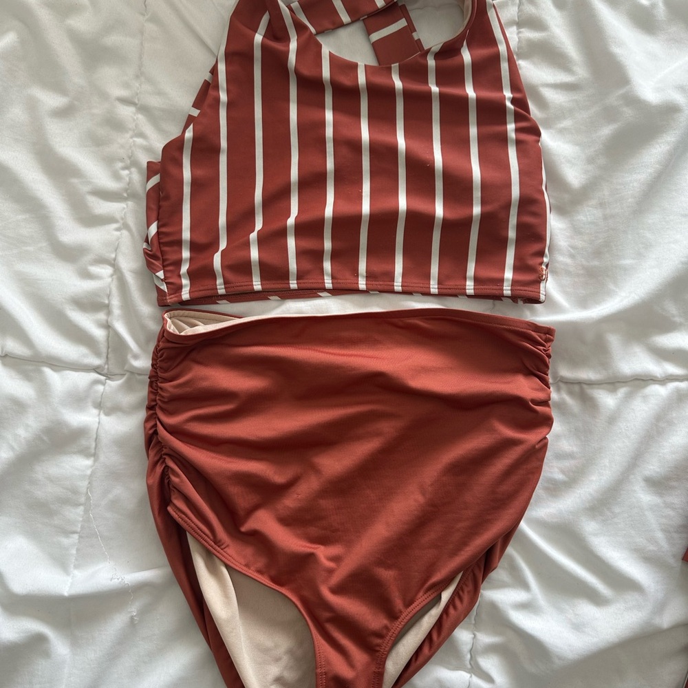 Albion Red and White Striped Swimwear
